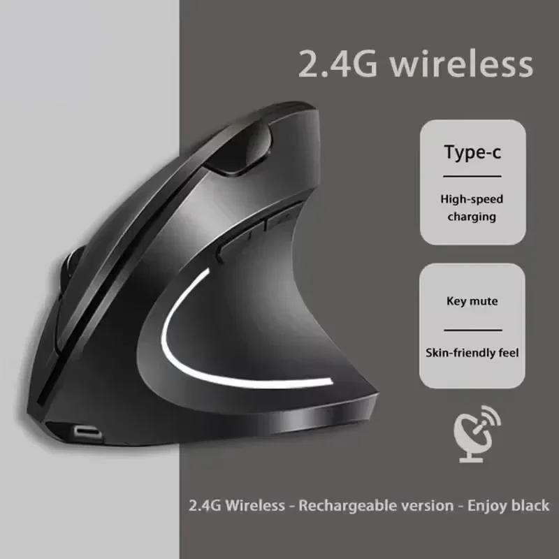Ergonomic Wireless & Bluetooth Vertical Mouse with Adjustable DPI and Mute Functionality