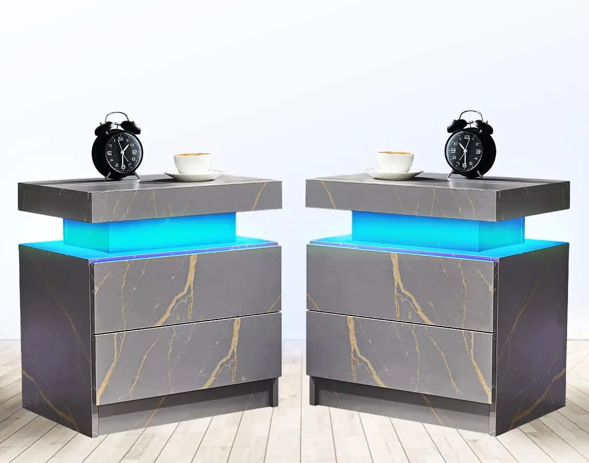 

Nightstand Set of 2LED Nightstand with 2Drawers, Bedside Table with Drawers for Bedroom Furniture, Side Bed Table with LED Light
