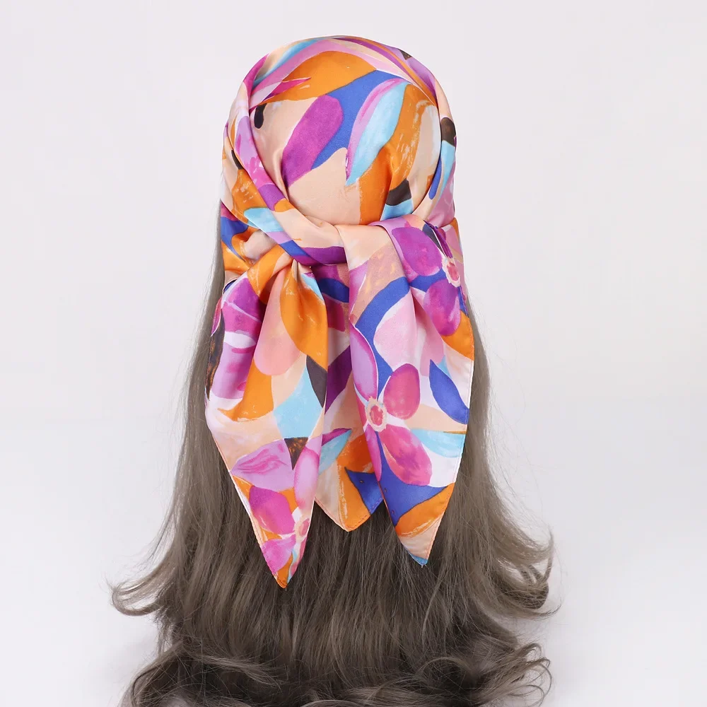 

70*70cm Floral Print Square Scarf Women Professional Small Headscarf Spring Summer Thin Hair Band Imitated Silk Shawl Wrap Hijab