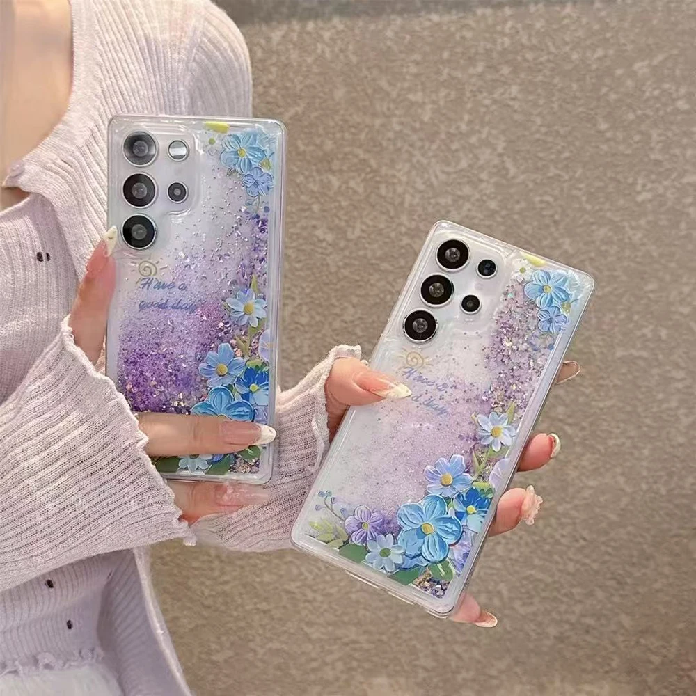 Luminous Sequins Glitter Quicksand Flower Bling Clear TPU Case