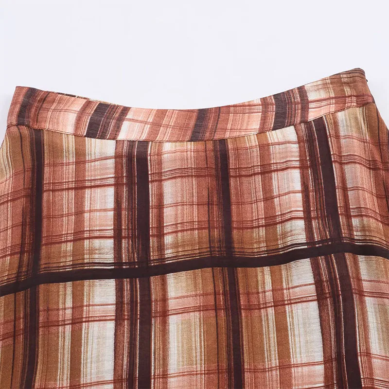 Chic Elegant Check Long Skirts For Women Fashion 2025 New Vintage Printed Midi Skirt High Street Casual Holiday Skirts Mujer