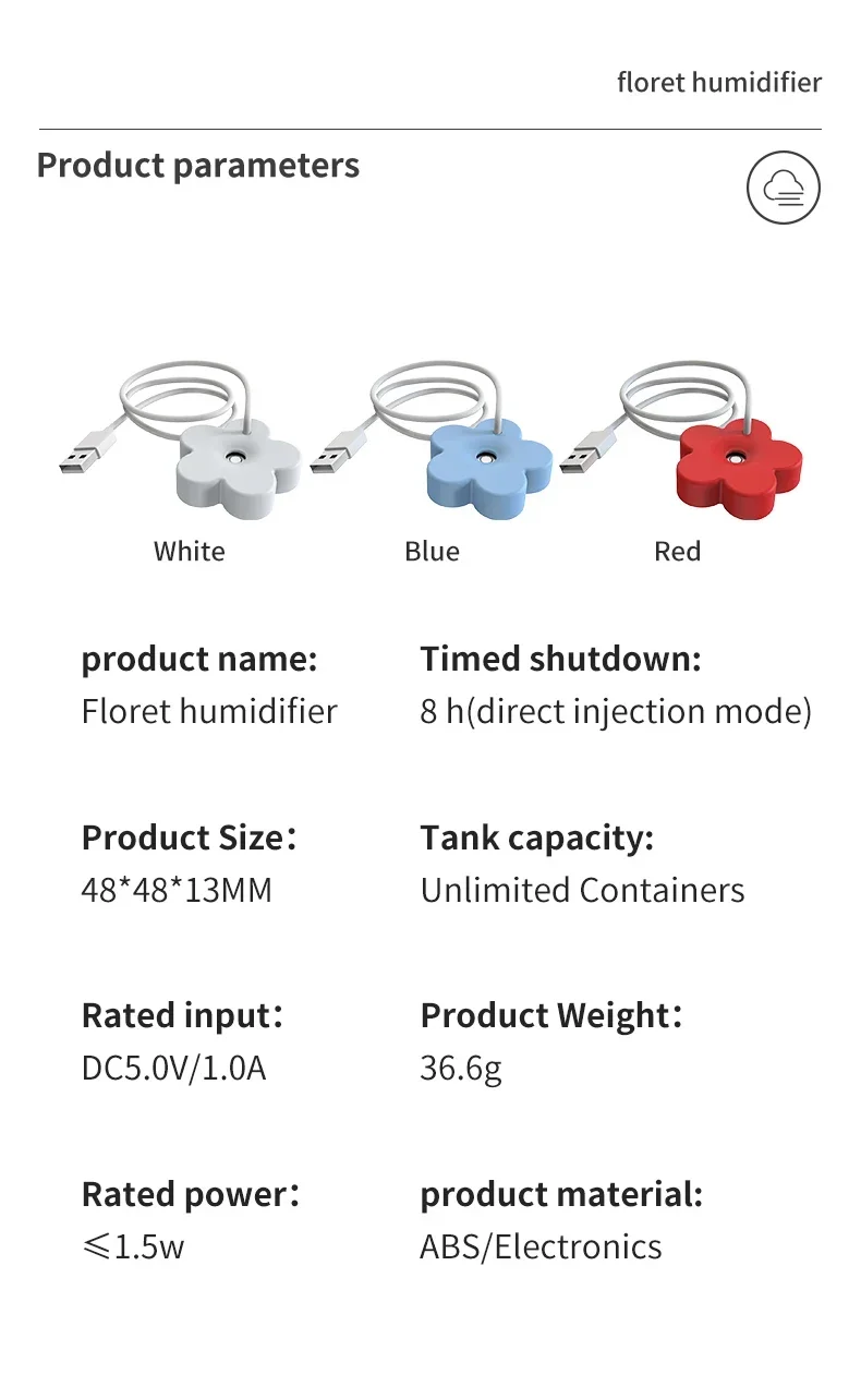Description Picture 4 of itemSmall Flower USB Humidifier Portable Desktop Mini Water Replenishing Spray Home Ipx7 Waterproof Atomizer Diffuser