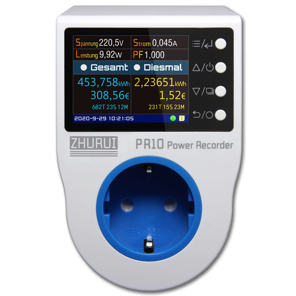Electric Energy Meter Power Meter ZHURUI PR10-C EU German Plug 16A Power Socket Energy Electricity meter
