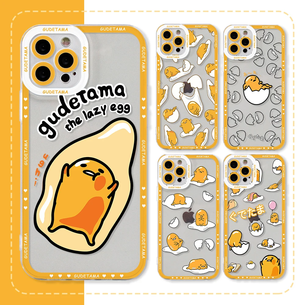 Gudetama-iPhone用の透明なソフトケース,怠惰な卵のボーダー