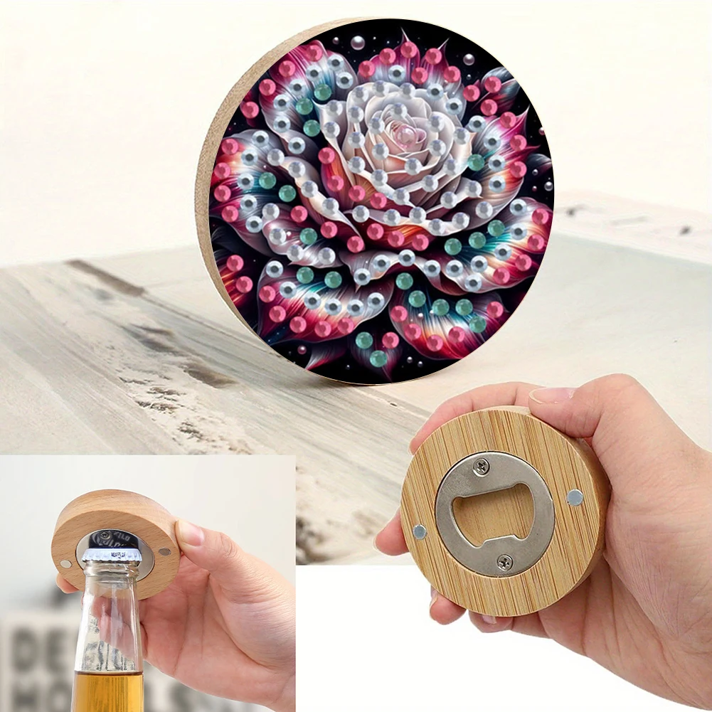Wooden PET DIY Diamond Painting Magnets Jar Opener Kit DIY Diamond Embroidery Painting Bottle Opener Crafts for Beginners