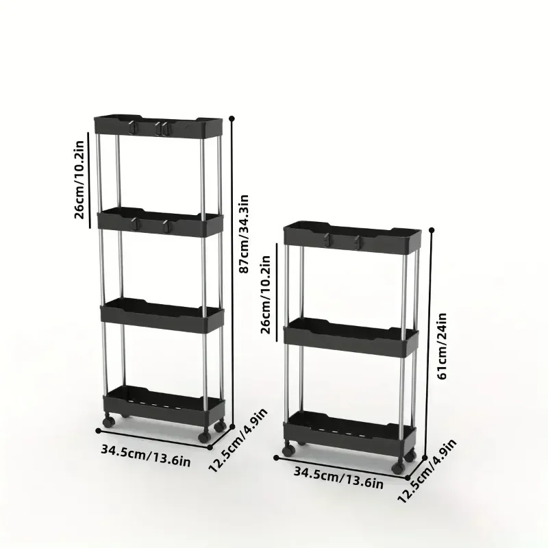 Bathroom Storage Rack With Wheels, 3/4 Layer Rolling Utility Cart, Bathroom Storage Organizer, Multi-purpose Utility Cart 4