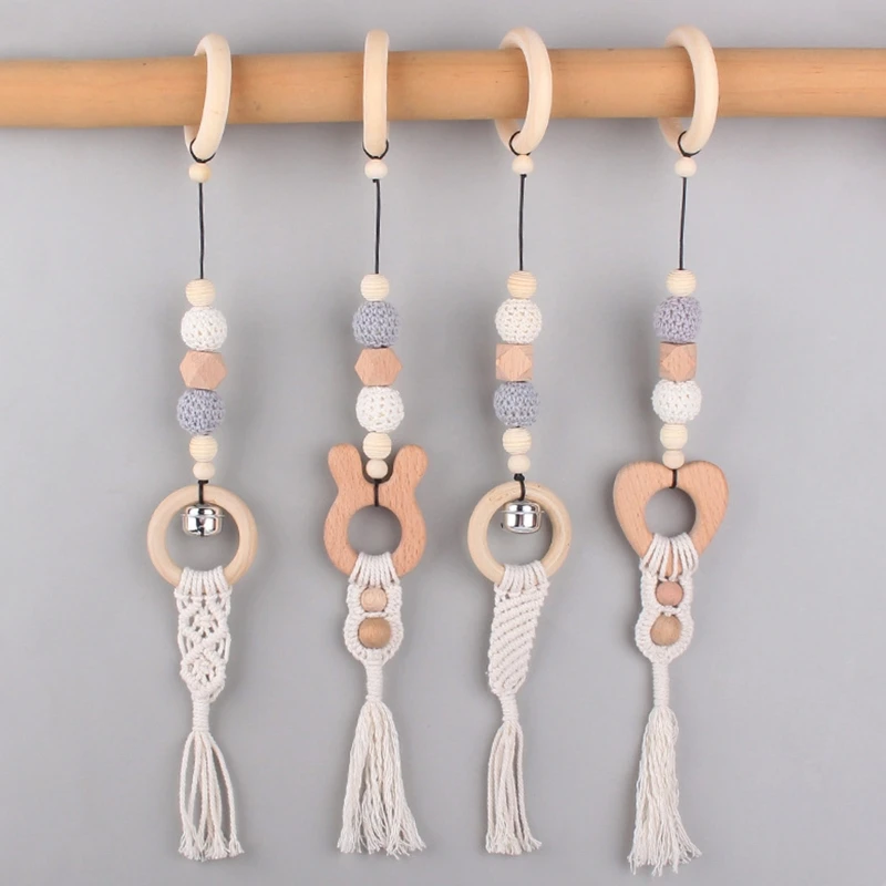 Baby Play Gym Toys BPA Free Wooden Hanging Rattle Teething Ring
