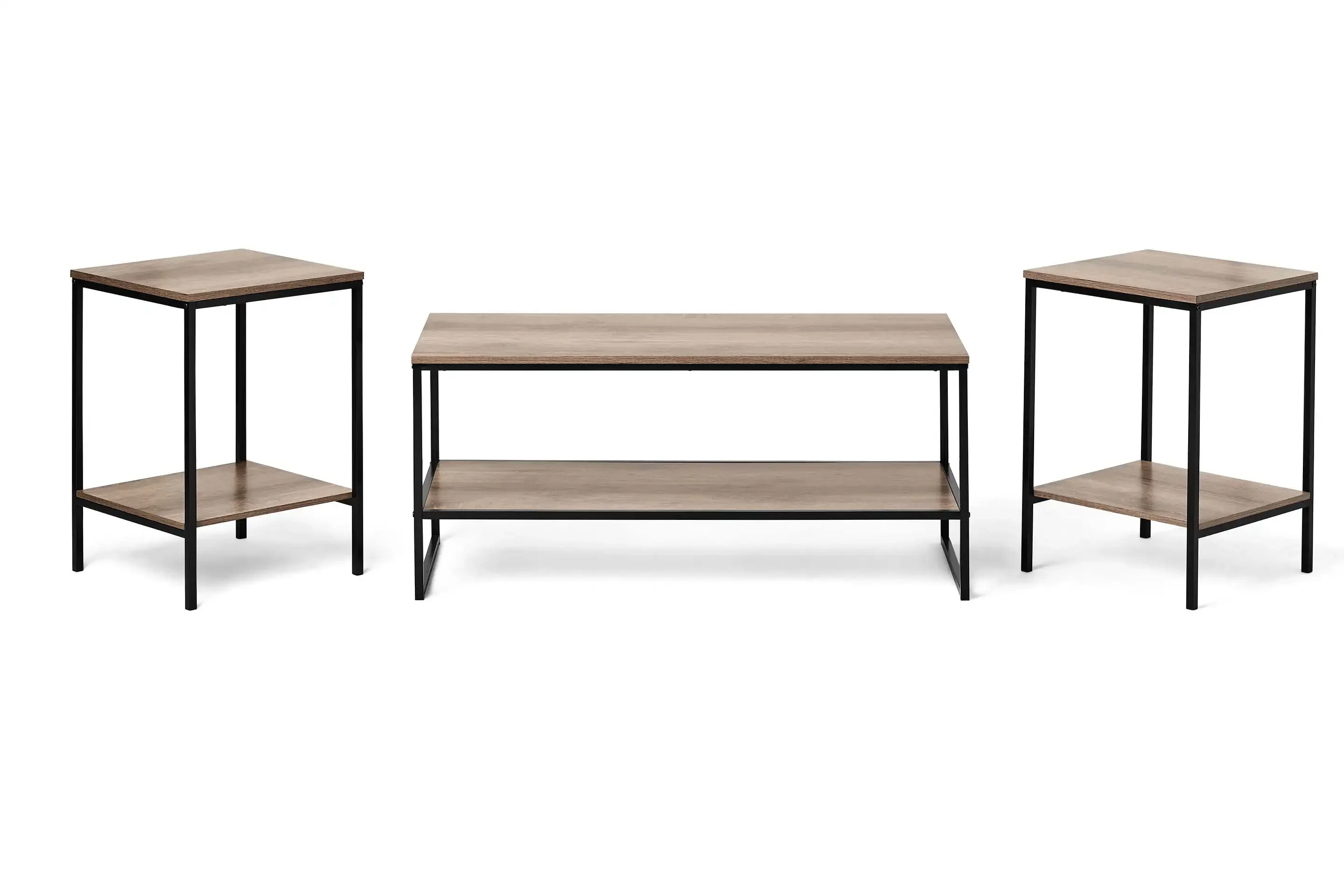 Contemporary 3 Piece Rectangular Particle Board Coffee Table, Rustic Brown 2