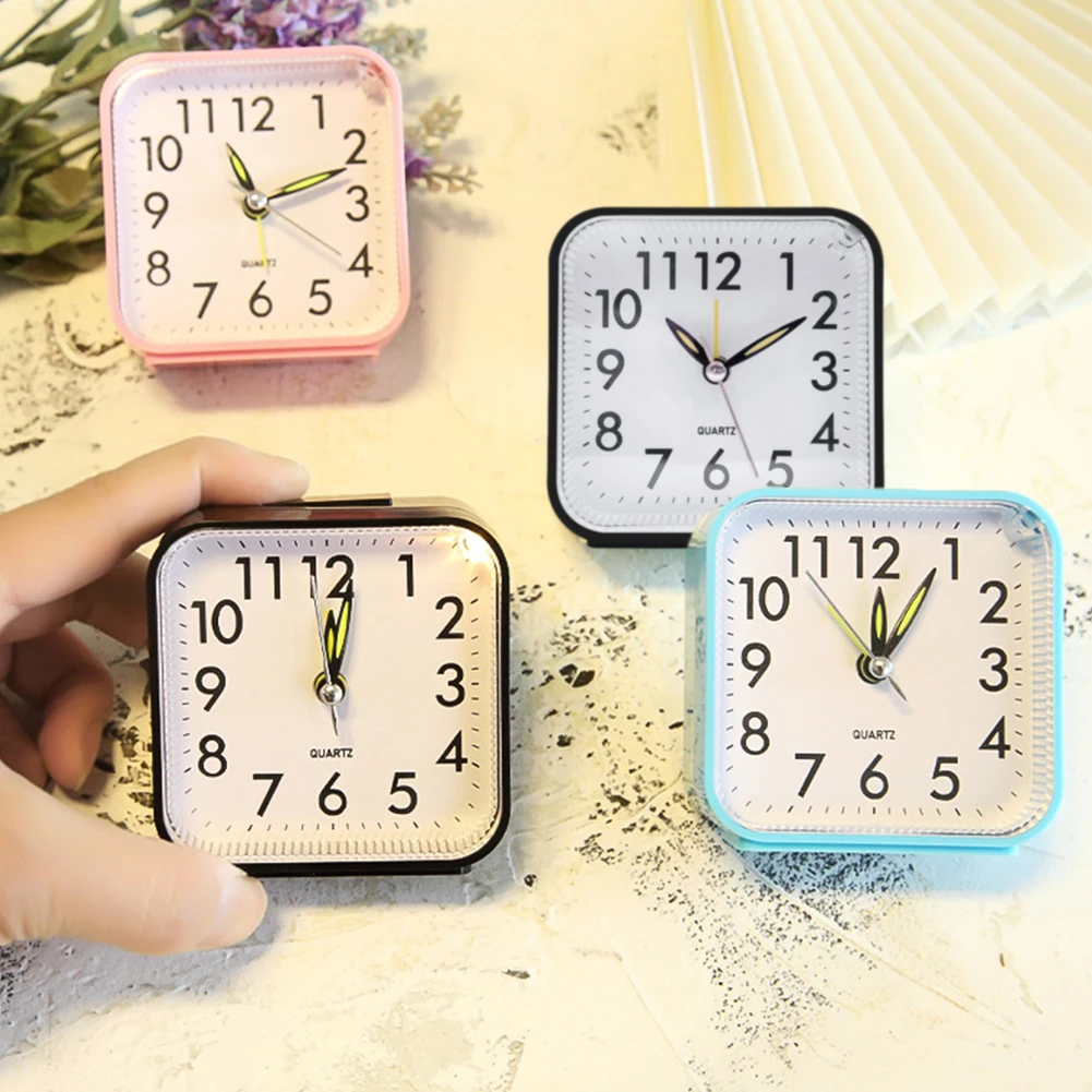 Alarm Clock Square Analog Display Home Decor Bedroom Night Light Alarm Clock Daily Non Ticking Battery Operated Small Night Lamp