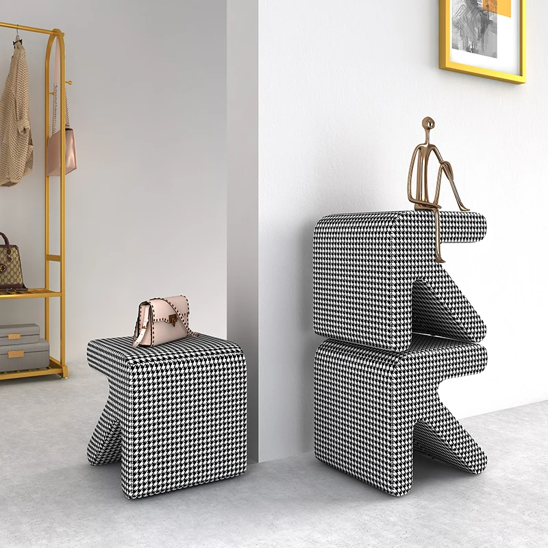 

Creative Living Room Pu Low Stool Home Changing Shoe Stool Fitting Room Children'S Arrow Small Seat Solid Wood Frame Small Chair