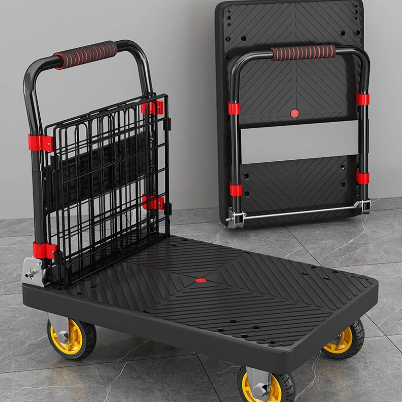 Fence flatbed cart folding silent trolley household pull trolley handling four-wheeled small trailer small pull truck folding shopping cart