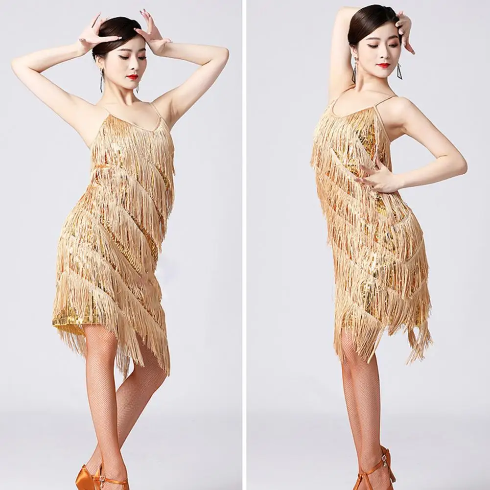 

Women V-neck Dress Elegant Tassel Latin Dress Tiered Fringe Flapper Dress Sequin Evening Nightclub Costume Lady Sexy Clubwear