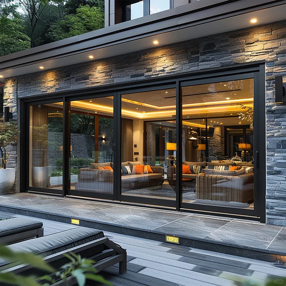 Sixinalu Sliding Door Panel Front Patio Doors With Shutter Aluminum Double Glass Exterior Interior Garden Home Decor