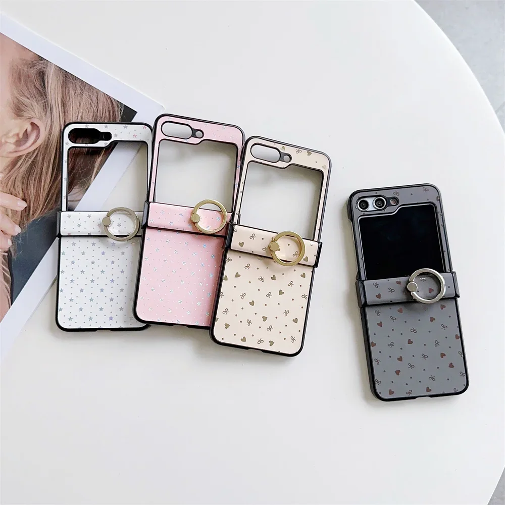 Fashion Ring Holder Phone Case with Heart and Star Pattern - Stand Cover