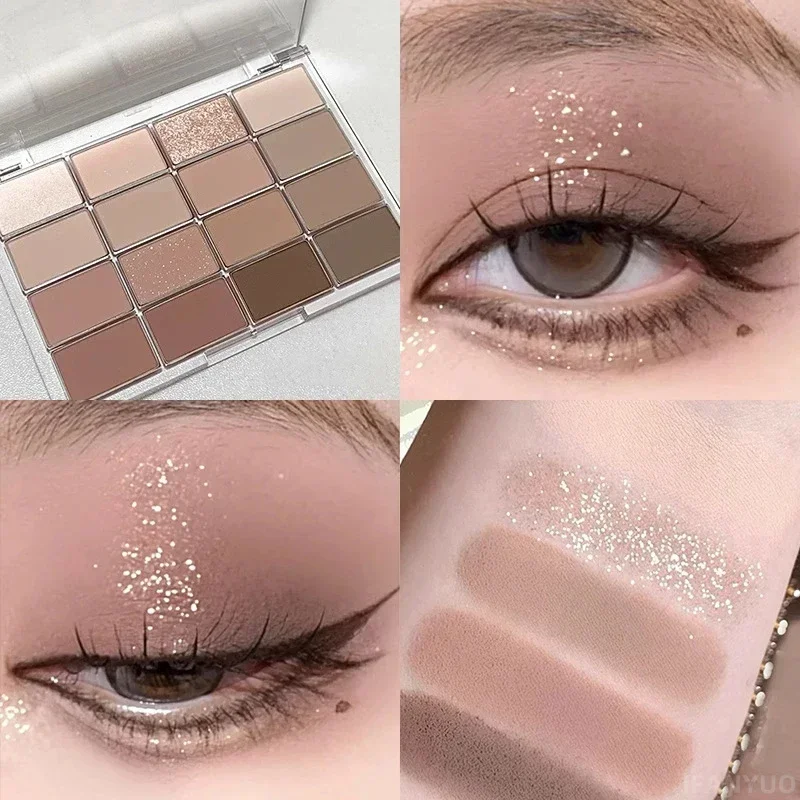 16 Farben Lidschatten Palette Rosé Puder Matt Und Glitzer Finish_voghion.com