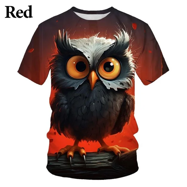 

2024 Повседневная мужская футболка в уличном стиле с забавным 3D-принтом Совы и птиц, крутая Мужская футболка с круглым вырезом и коротким рукавом
