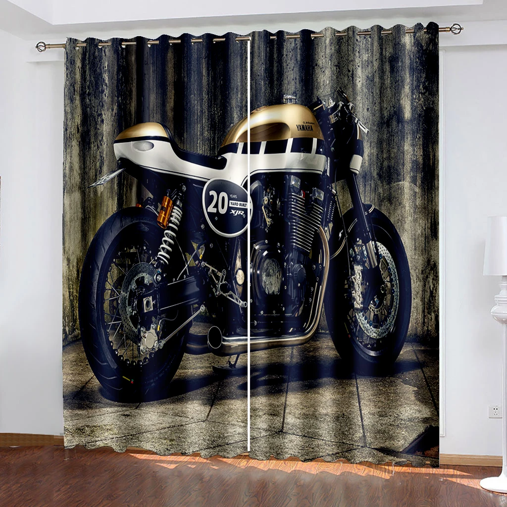 

Motorcycle High-Definition Digital Printing Curtains, Polyester Fiber, Suitable For Bedroom, Study, Living Room Decoration 2pcs