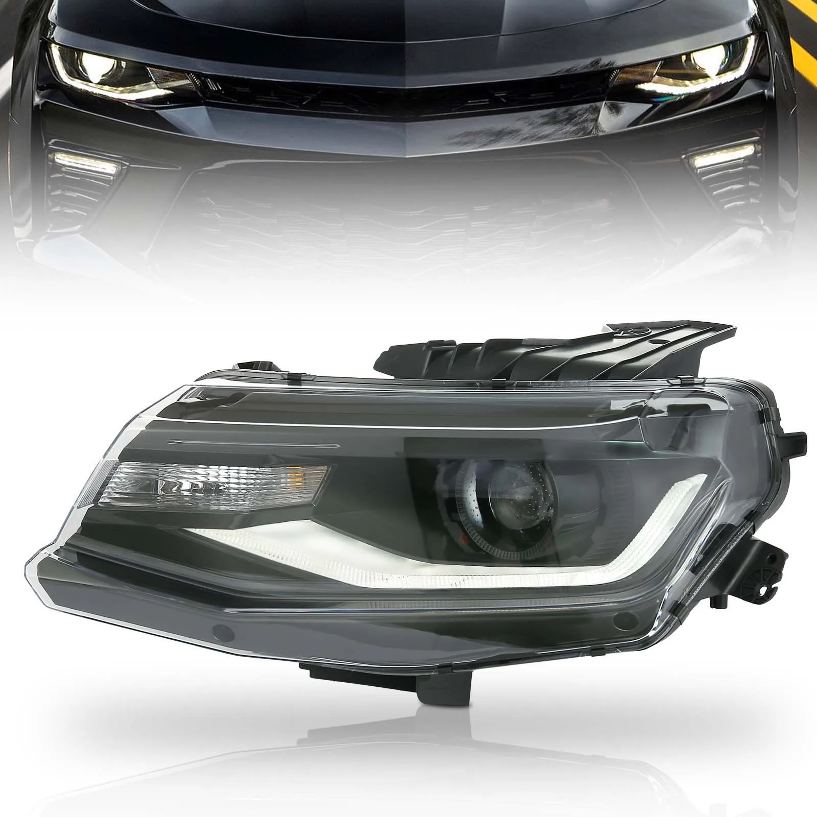 

Fits Chevrolet Camaro 2016-2022 HID Headlight Car Light LED DRL Projector Black Headlights LH Left Driver Side