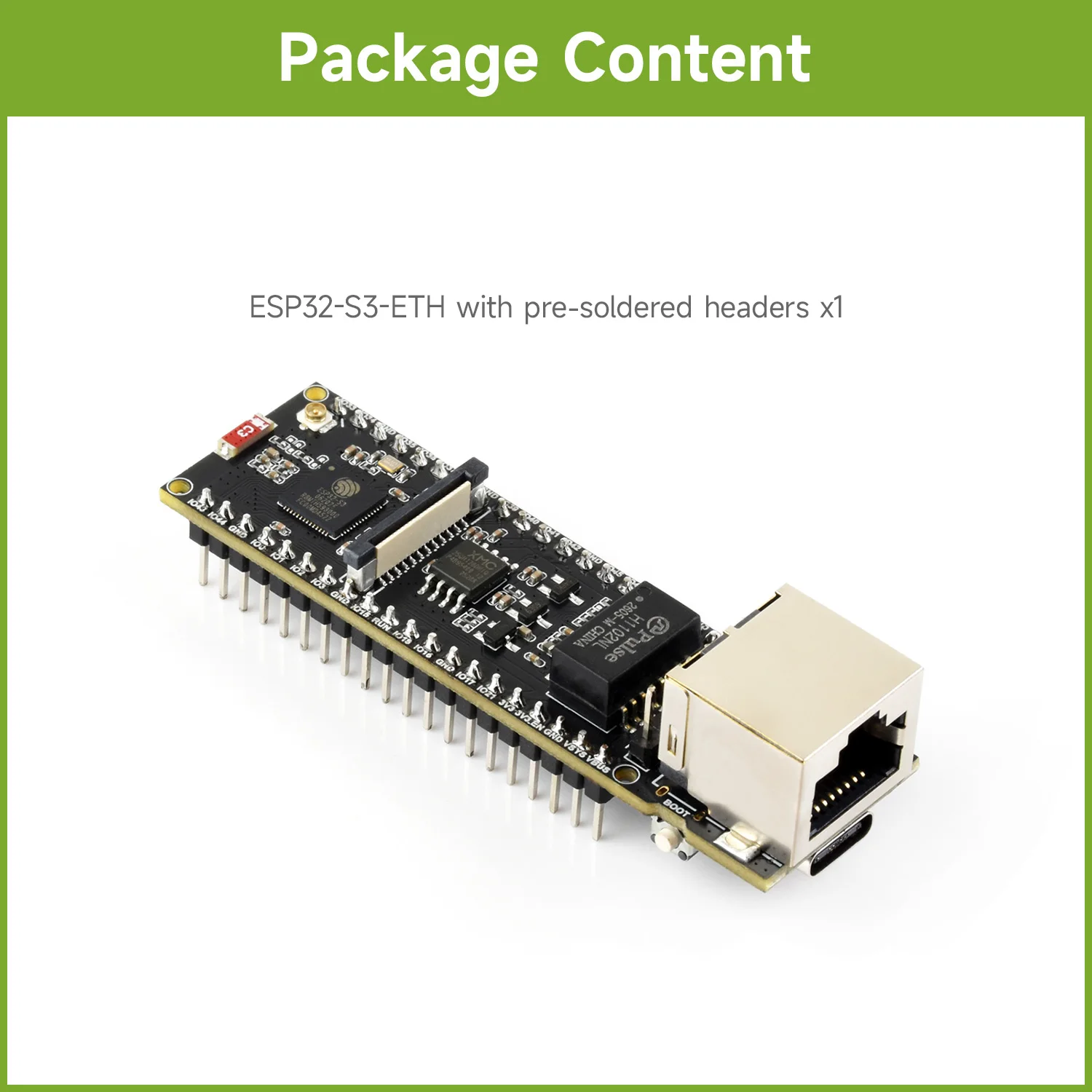 ตัวเลือกสินค้า บอร์ดพัฒนา Waveshare ESP32-S3 ETH, ตัวเลือกเสริมสำหรับโมดูล PoE และโมดูลกล้อง, ช่องใส่การ์ด TF ในตัว, อินเทอร์เฟซกล้อง