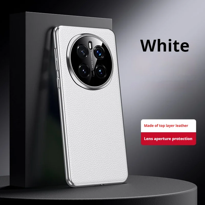 Luxury Leather Phone Case with Full Camera Lens Protection and Hard Plating Back Cover