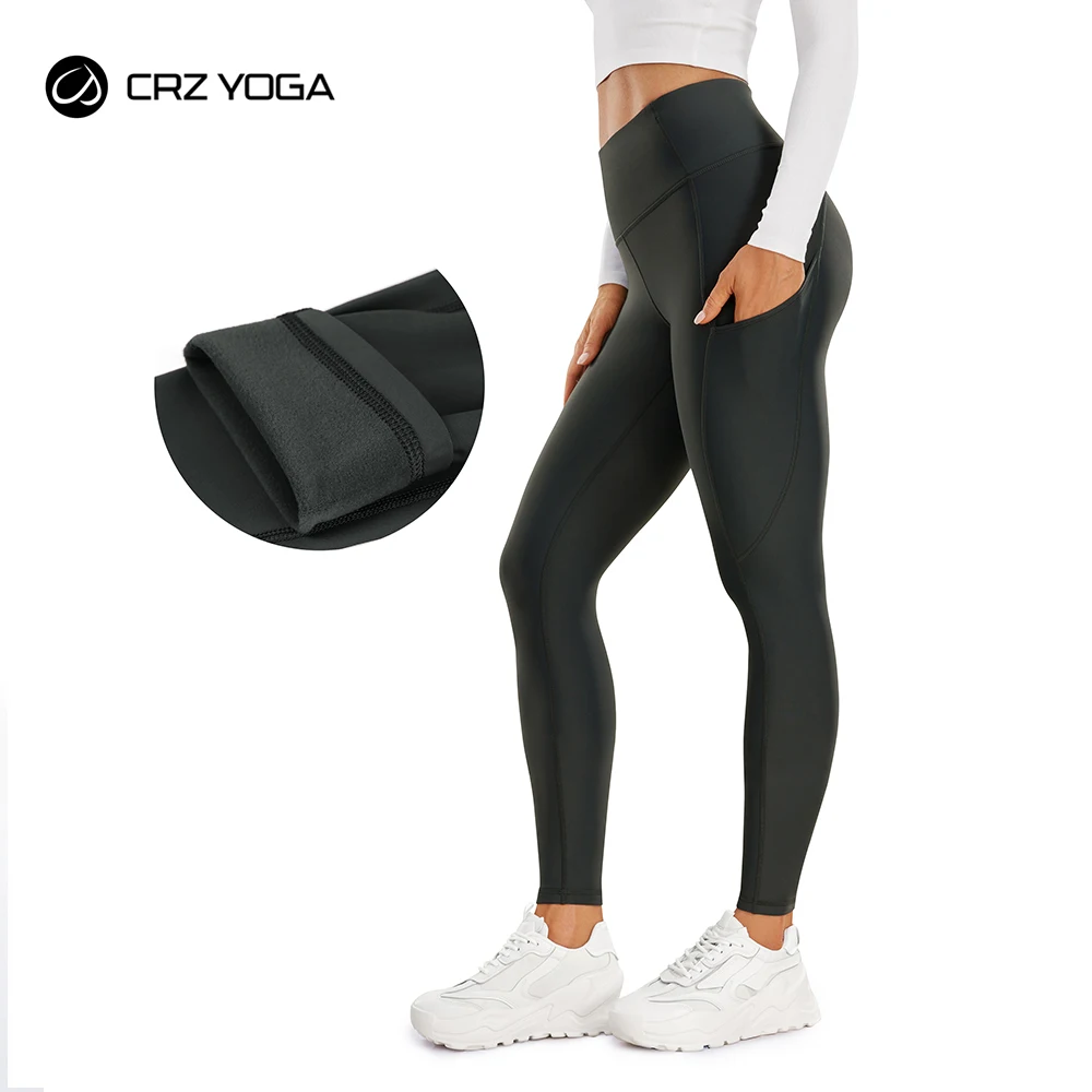 CRZ YOGA Donna Alto Vita Leggings Termico Fitness Elastici Pantaloni Inverno con Tasca - 64cm/71cm
