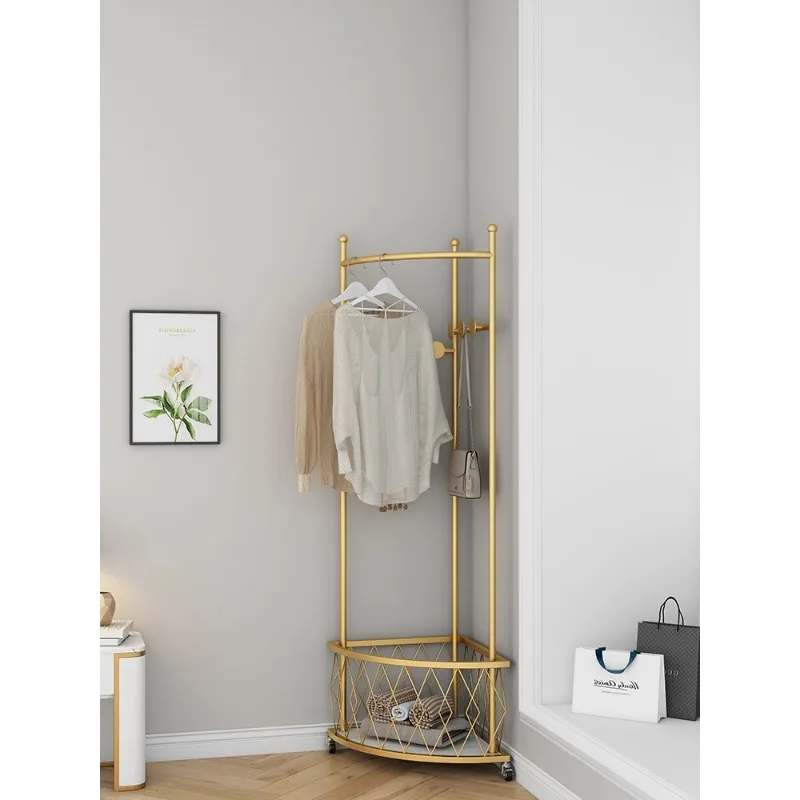 

Corner hanging clothes rack, floor to ceiling, bedroom mesh red belt wheel, movable wall leaning clothes rack, living room