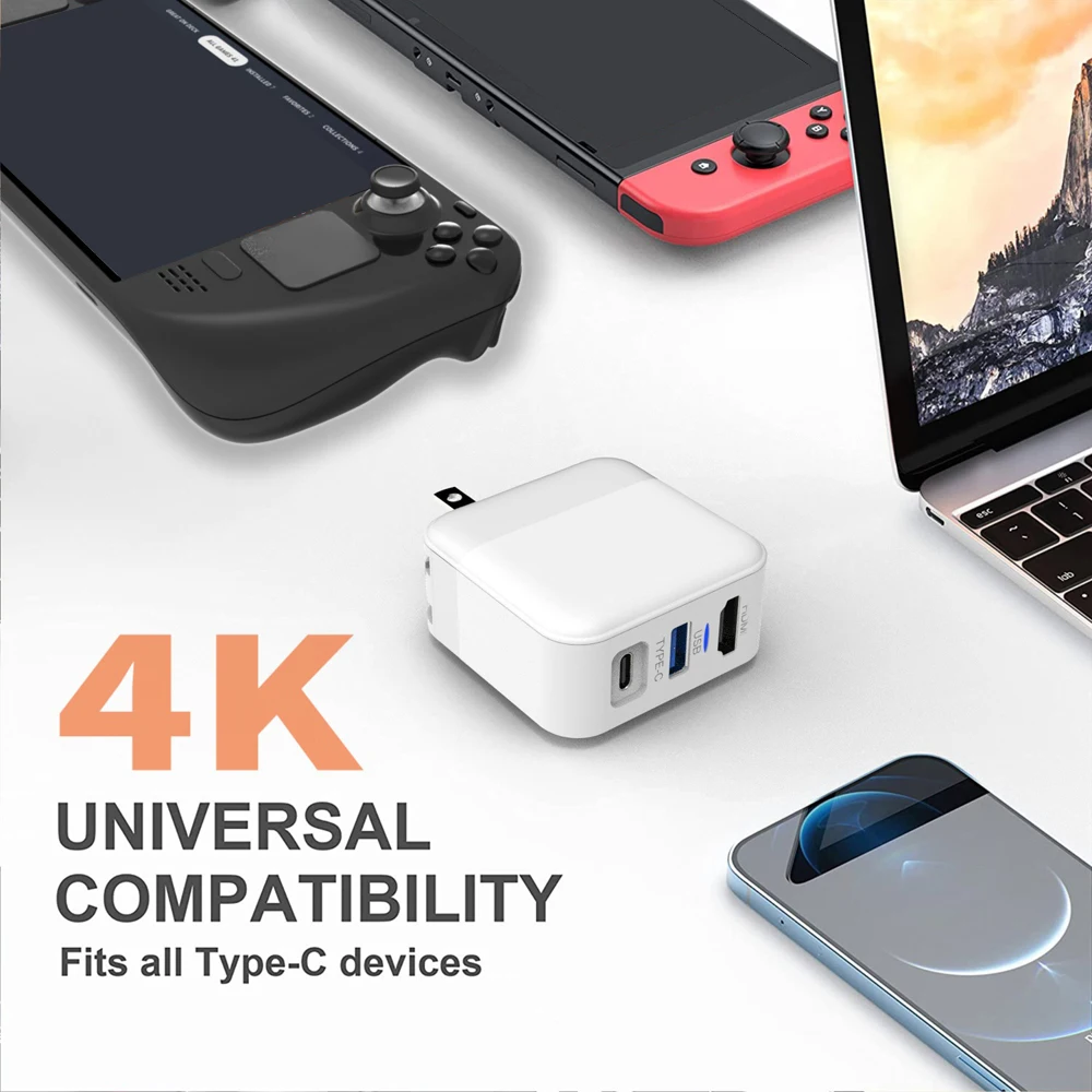 스위치 전원 공급 장치 C타입 휴대용 베이스 독 어댑터, US 플러그, GaN 45W, 4K HDMI 호환 충전기, 5 개
