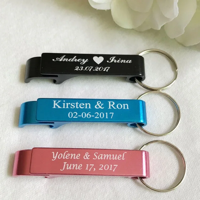 Personalized Engraving Corkscrew, Key Ring, Wedding Name and Date, Anniversary Souvenir, Free Engraving, 100 Pieces