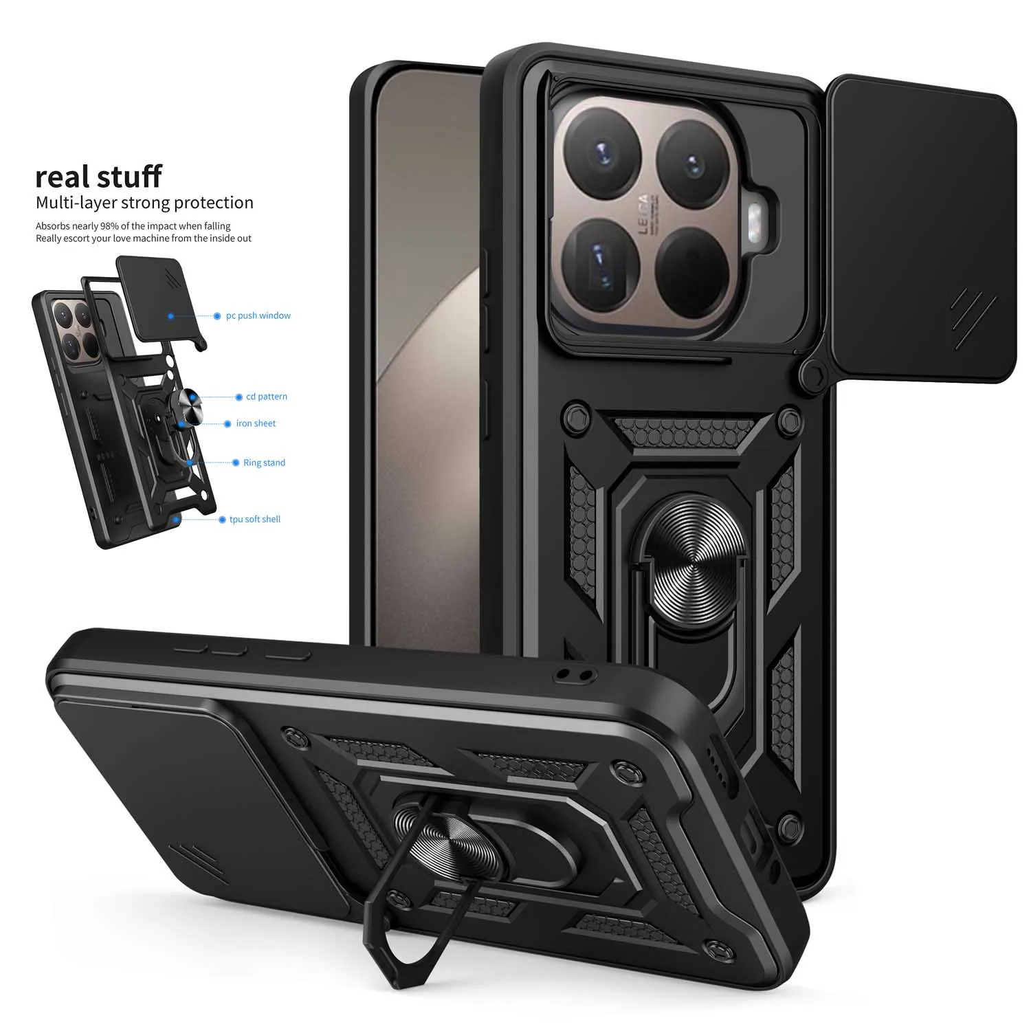 Armored Protective Phone Case with Magnetic Ring and Camera Protection