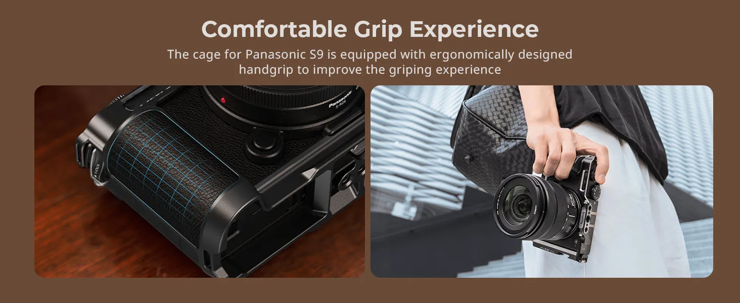 S9 Camera Cage for Panasonic LUMIX S9, with Wooden Handgrip & Arca-Swiss Quick R