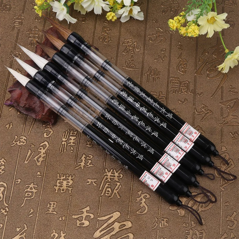 6Pcs 피스톤 필 디자인 워터 브러쉬 펜 초보자 친화적 L/M/S 사이즈 중국어 브러쉬 펜 재사용 가능 리필 가능 서예 워터 펜