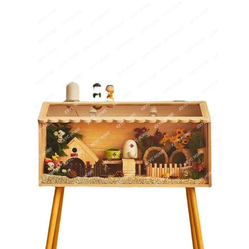 Solid Wood Hamster Cage Rutin Chicken Feeding Box Breeding Special Box Pet Bed Luding Landscape House pet house indoor