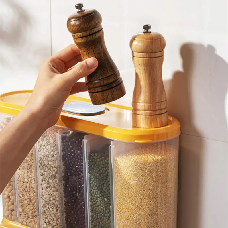 Kitchen Containers 4 Grids Cereal Dispenser Wall-Mounted Sealed Cereal Storage Containers Grain Box Food Can 5