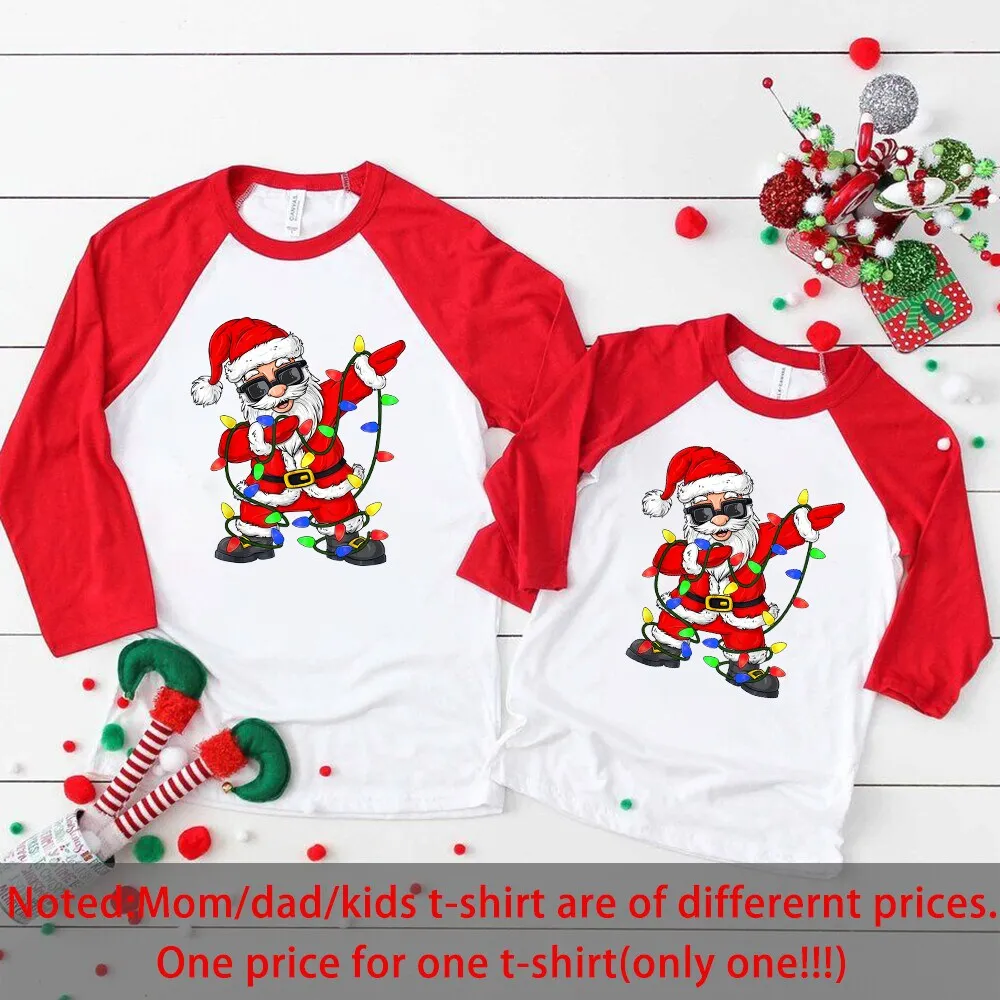 thumbnail image 1 of Camisetas familiares a juego con Papá Noel y Navidad, camisetas raglán para niños y adultos, camisetas familiares de Feliz Navidad, trajes de fiesta de Navidad, 1 of 5