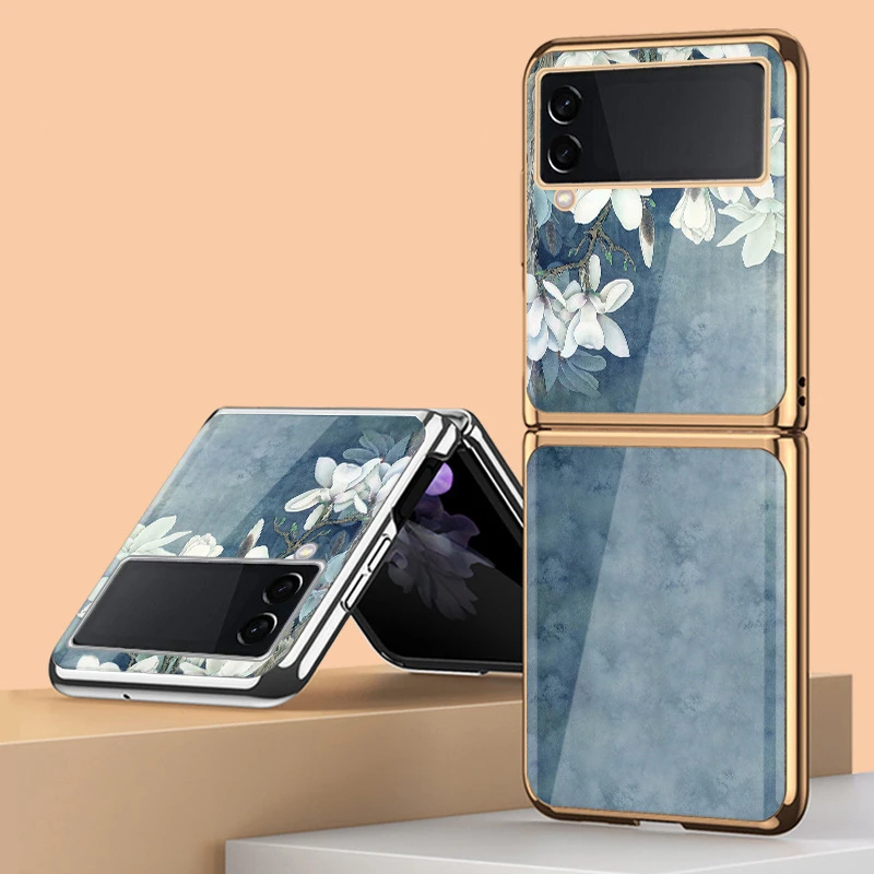 Funda Case For Samsung Galaxy Z Flip 3 Z Flip 2 5g Blue Background Magnolia Plating Tempered Glass Protection Phone Case Cover Aliexpress Funda Case For Samsung Galaxy Z Flip 3 Z Flip 2 5g Blue Background Magnolia Plating Tempered Glass Protection Phone Case Cover Aliexpress