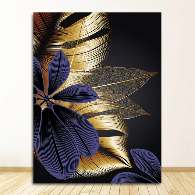 Art Painting Nordic Living Room Decoration Picture Black Golden Plant Leaf Canvas Poster Print Modern Home Decor Abstract Wall 15