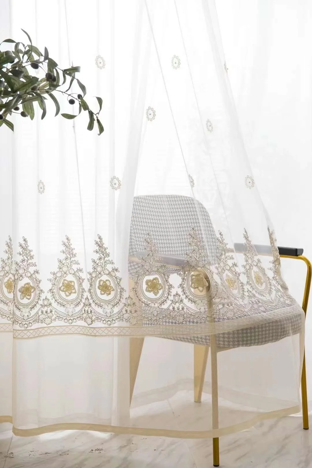 1PC Poetic Flower Washing Rope Embroidery Bead Color Matching Window Screen Simple European Style Partition Screen Curtain 3