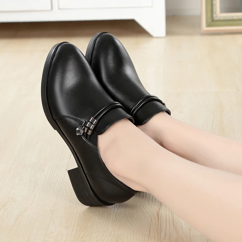 DIMANYU Office Women's Shoes Spring 2024 New Genuine Leather women's Shoes Medium Heel Plus Size 41 42 43 Mom Shoes