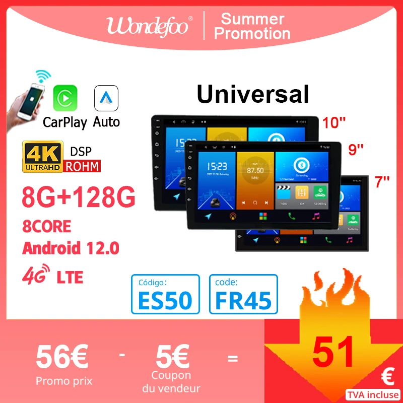 Autoradio Android 7 Pollici Con Wireless Carplay E Android Auto - GPS, WiFi, DSP, Telecamera Backup