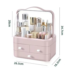 Deluxe Waterproof Cosmetic and Skincare Organizer with Lid and Drawer (Pink)