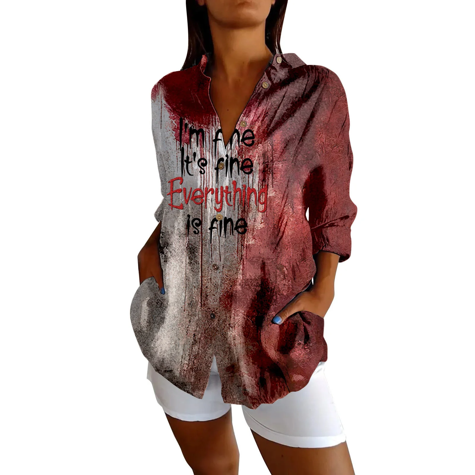 I'M Fine Bloody Women's Shirt Summer Letter Print Blouse Short Sleeves Tees Casual Loose Women Clothing Tops