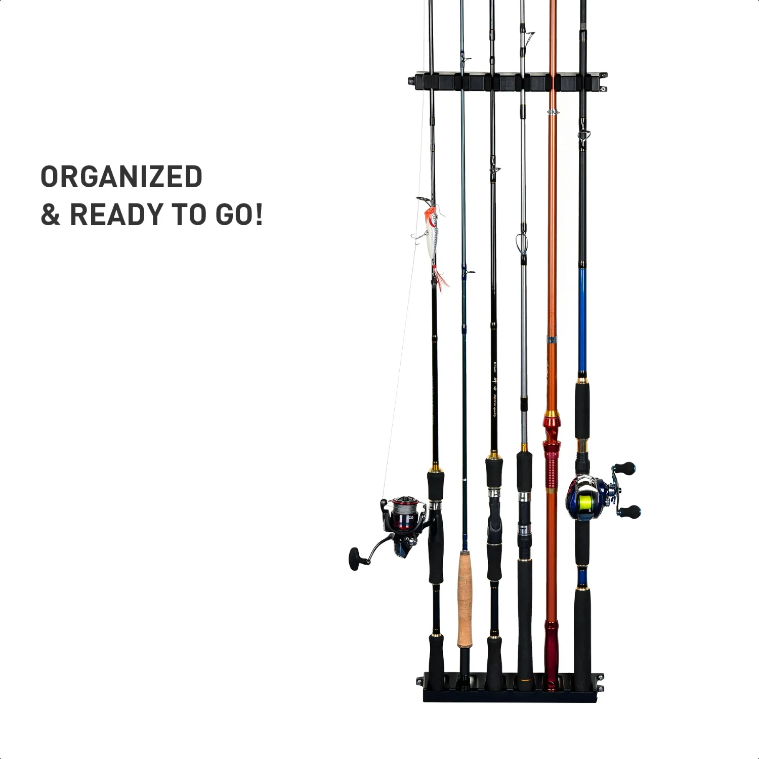 WV2 Vertical 6-Rod Rack Fishing Pole Holder Rod Holders Wall Mount Modular Garage