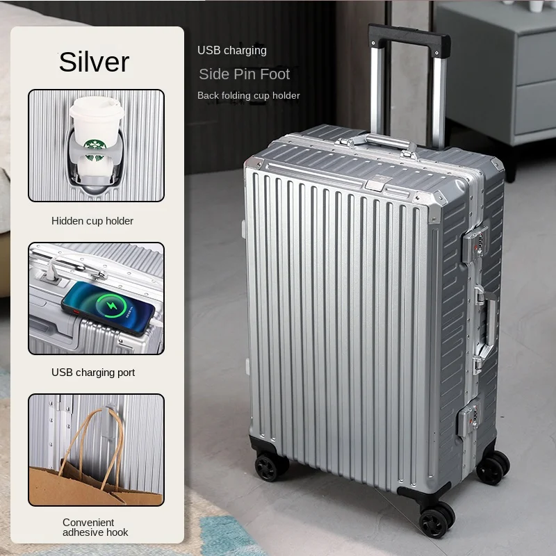 Hard Shell Suitcase With Usb Charging Port And Cup Holder_voghion.com