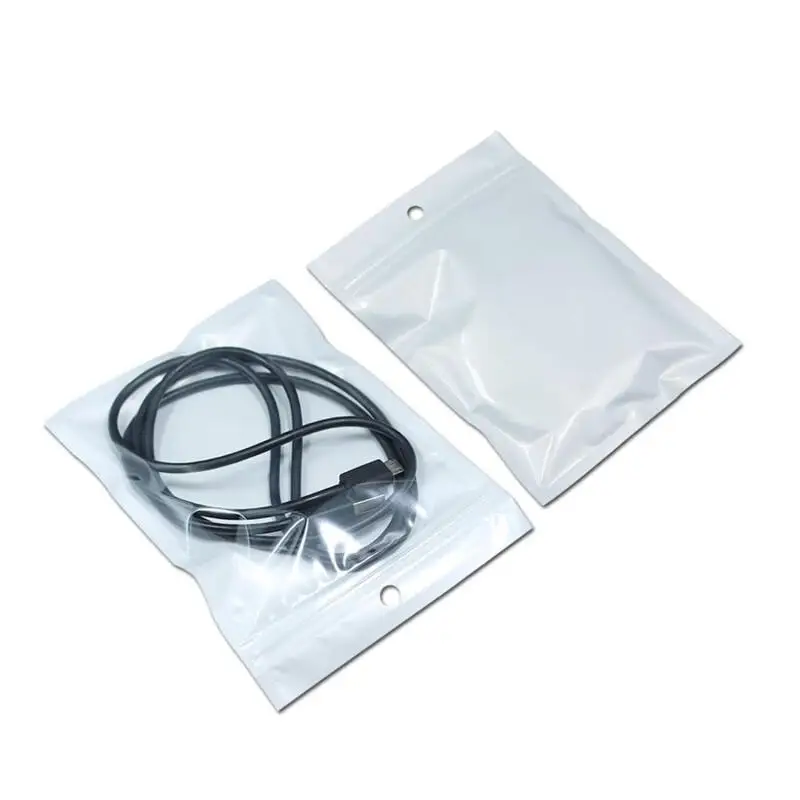 100 Stück Weiße Selbstklebende Reißverschluss-Plastiktüten DIY Verpackungsbeutel mit Aufhängeloch – Detail 6
