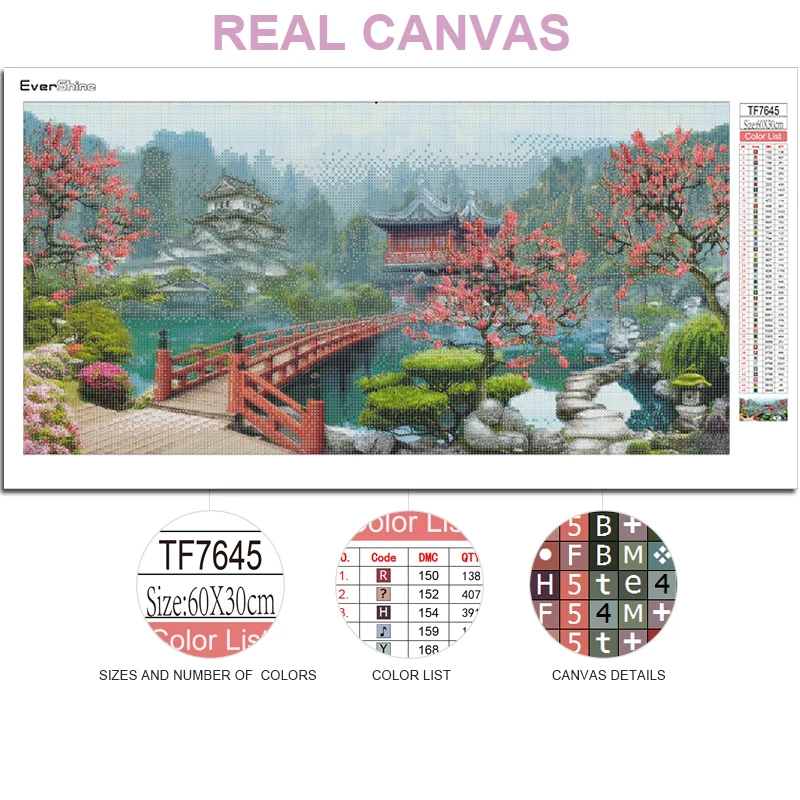 EverShine 5D Diamond Painting Cherry Blossom Cross Stitch Diamond Mosaic Japanese Needlework Embroidery Landscape House Wall Art