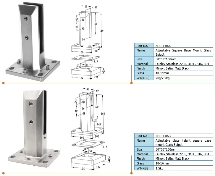 Description Picture 2 of itemZD Pass Test Have In Stock Modern Design Stainless Steel Glass Swimming Pool Fence Spigot And Balastrade 304 316 Frameless Glass