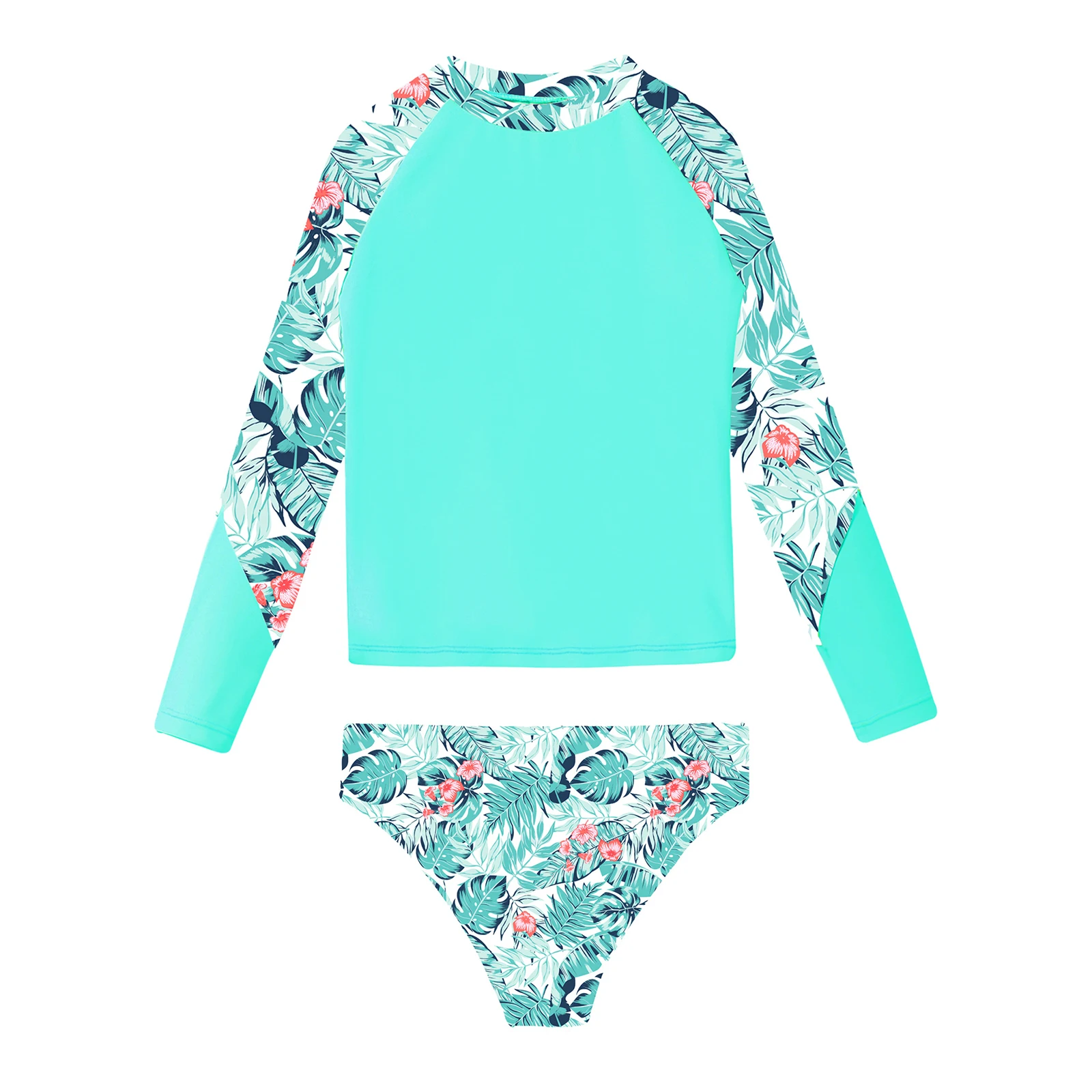 Kids Girls Swimsuit Beachwear Outfits Long Sleeve Tops with Briefs Swimwear Sets for Beach Pool Rash Guard Swimming Bathing Suit