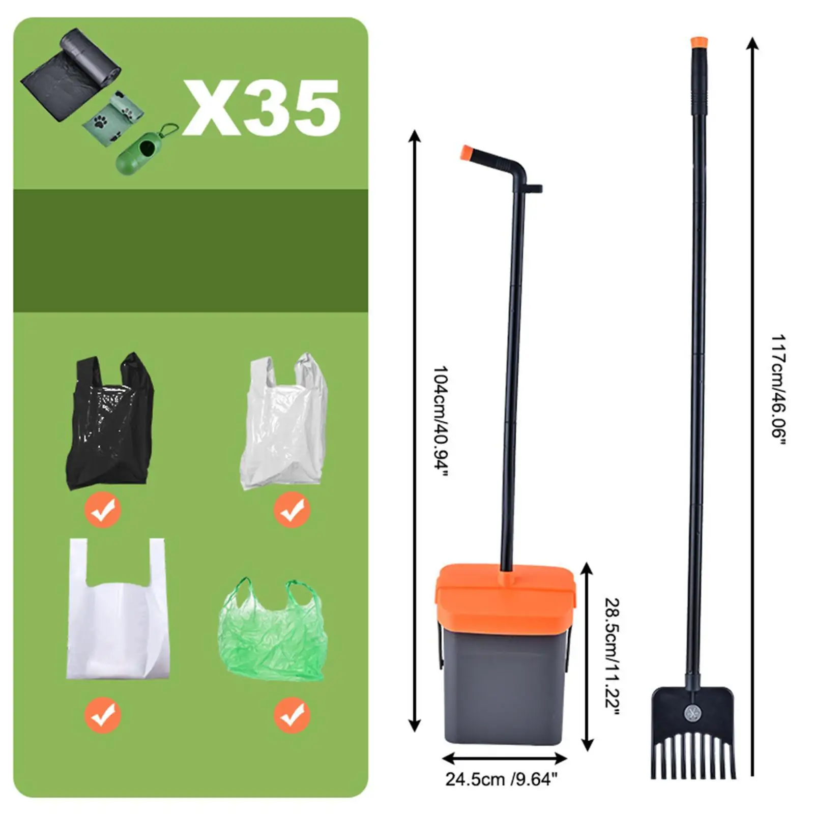 2x Dog Poop Tray and Rake Set Dog Poo Pick up Tool Sturdy No Bending Clean up