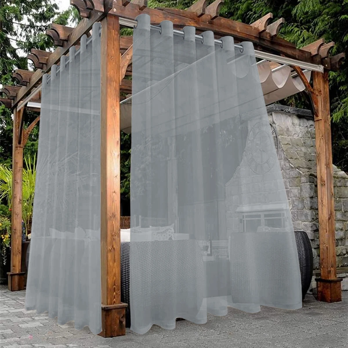 Waterproof Sheer Curtains - Translucent Black White Gray Outdoor Curtains