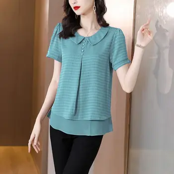 여성용 라펠 접합 불규칙 페이크 투피스 블라우스, 오버사이즈 캐주얼 상의, 비대칭 셔츠, 패션 의류, 2023 여름 신상